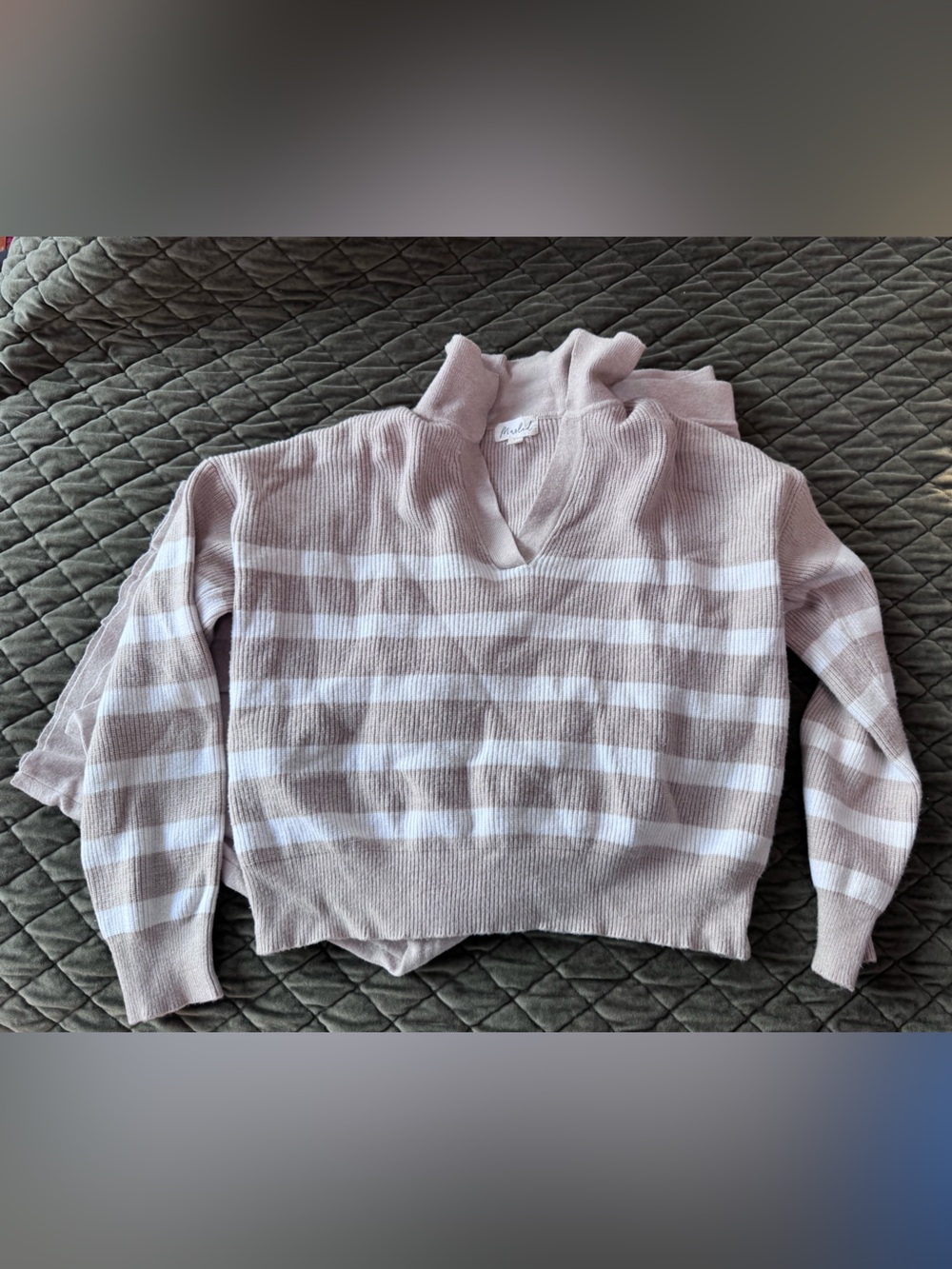 Cozy tan Striped Knit Top and Pants lounge Set - Picture 3 of 3